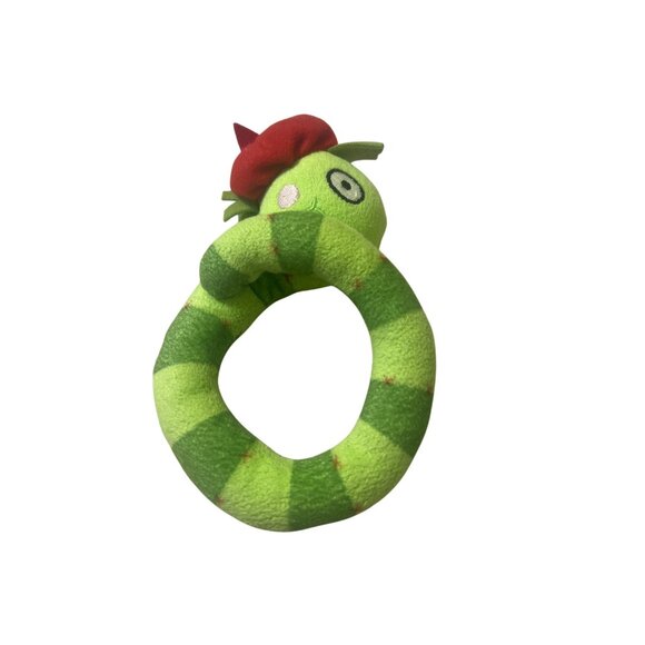 Vintage 2002 Ikea Green Worm Rattle Red Hat Infant Toy Torva Grap Retired 6" - Picture 3 of 3